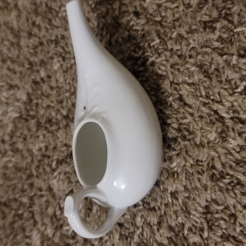 Antique German White Porcelain Feeder Emboss Raised Floral Pattern - Picture 2 of 5